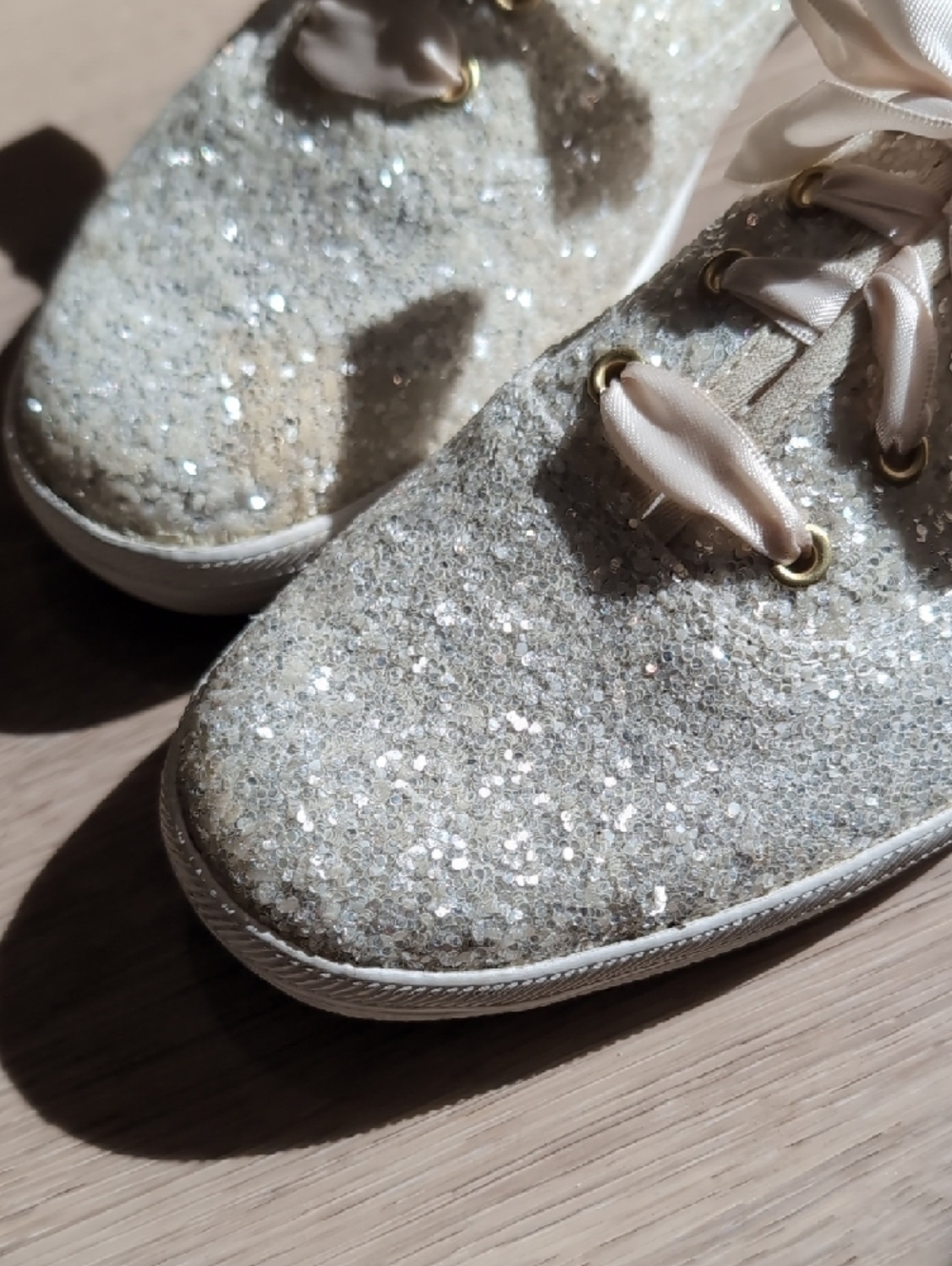 kate spade x Keds Glitter Ribbon Lace-Up Sneakers -  Silvery  Sparkle - Picture 4 of 12